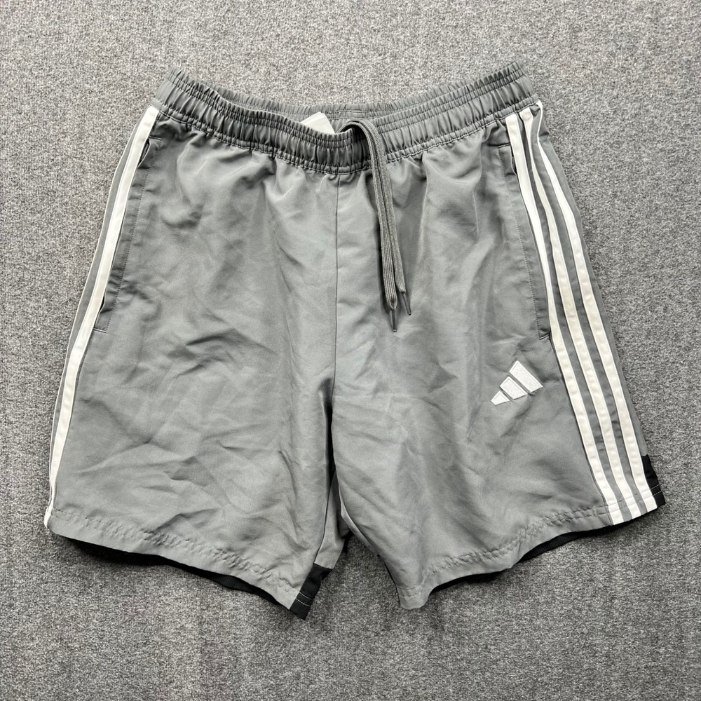 Adidas Shorts Mens Medium Gray Aeroready Slim Fit KA3596 3 Stripe Athletic